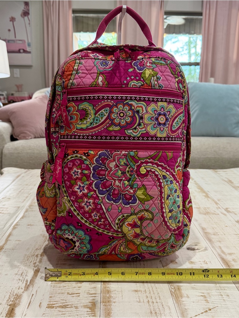 Vera Bradley Hot Pink Swirls Paisley Campus Backpack Laptop Bag Pink
